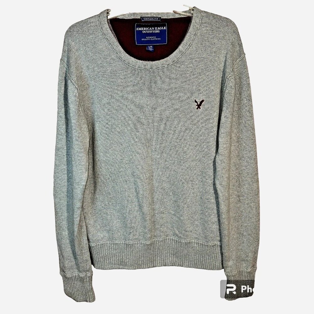 American Eagle Vintage Fit Grey Pullover Sweatshirt Men’s L Y2K Cozy Cotton Crew
